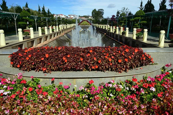 Flores y fuente — Foto de Stock