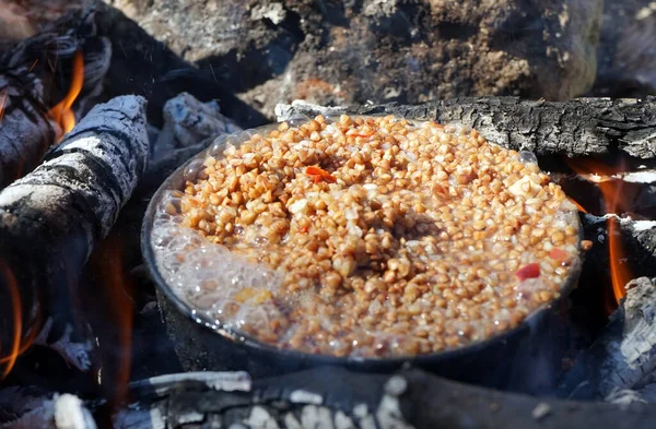 荞麦粥在火锅里 — 图库照片