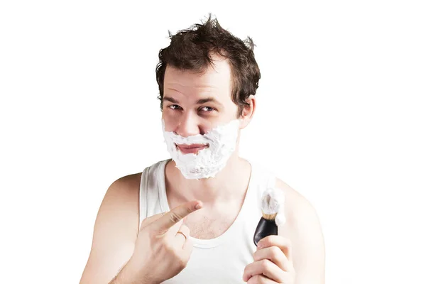 Uomo con schiuma sul viso — Foto Stock