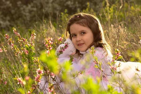 Девочка с весенними цветами на природе Лицензионные Стоковые Фото