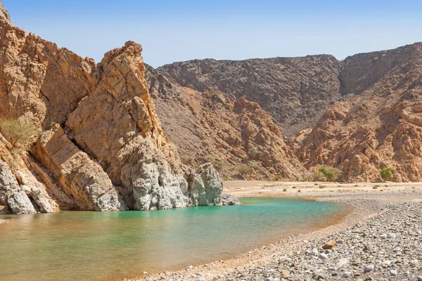 Wadi Curso Água Vale Nas Montanhas Hajar Interior Sultanato Omã — Fotografia de Stock