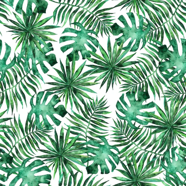 Nahtloses Muster Mit Blättern Und Brunches Tropischer Pflanzen Und Bäume — Stockfoto