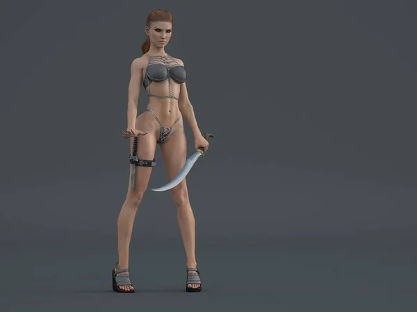 3d illustration of the warrior female character — Stock Photo, Image