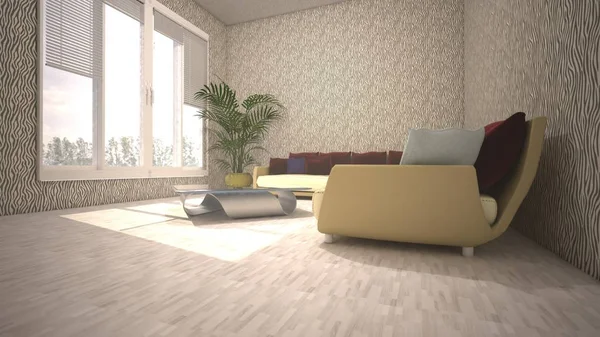 3D-Darstellung des Wohnzimmerinnenraums — Stockfoto