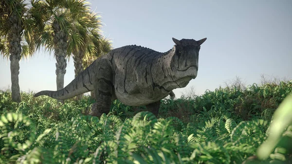 Representación Del Dinosaurio Carnotaurus Caza — Foto de Stock