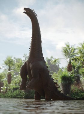 Yürüyen alamosaurus dinozor 3d render