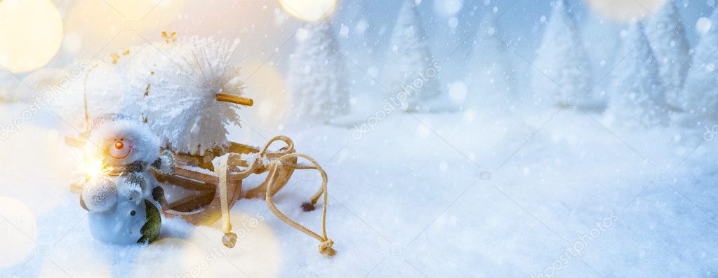 art Christmas background with Christmas tree and holidays orname