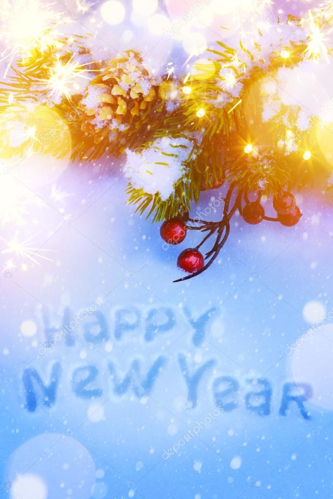 Art Christmas and New Years holidays background with fir-tree br