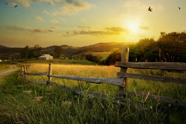 Art countryside landscape; rural farm and farmland field — Stock Photo, Image