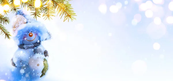 Blue Christmas background with Christmas tree, holidays decorati — Stock Photo, Image