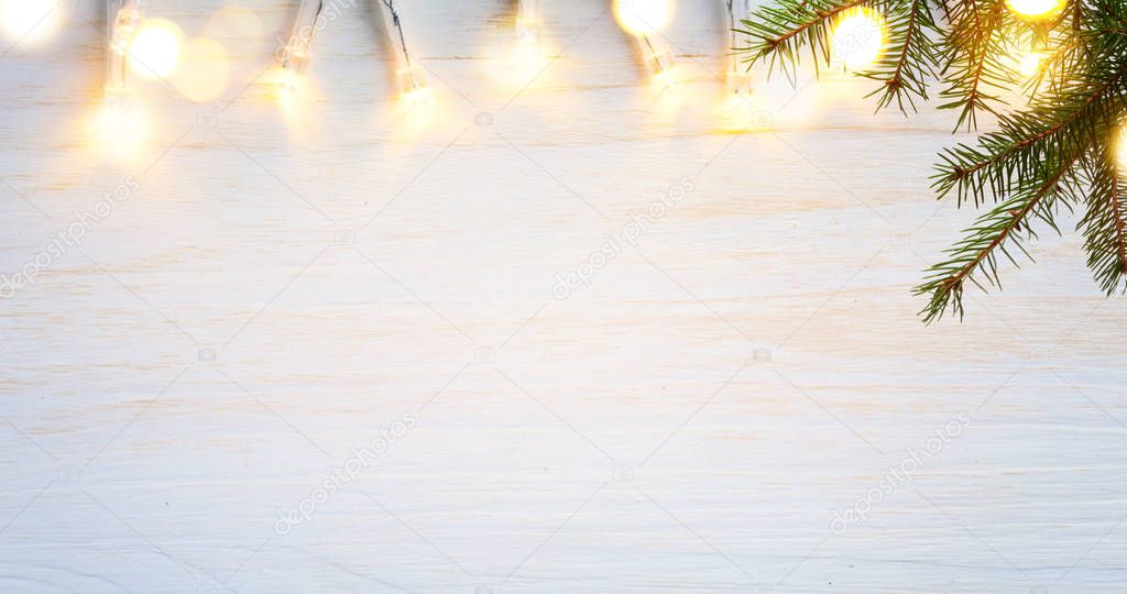 Christmas holidays background with Christmas tree light on white