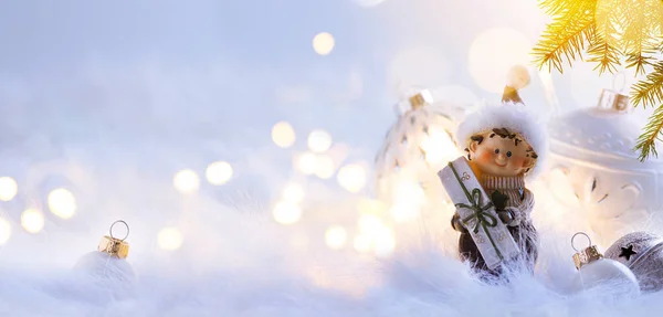 Boldog karácsonyt; Xmas fa dekoráció o ünnepek háttér — Stock Fotó