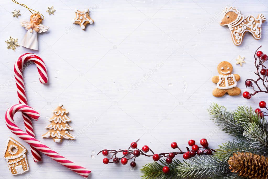 Christmas holidays composition on white background with copy spa