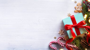 Noel tatil kompozisyon c Beyaz ahşap zemin üzerine