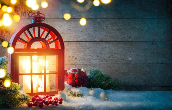 Jul bakgrund med festlig dekoration och helgdagar ljus — Stockfoto