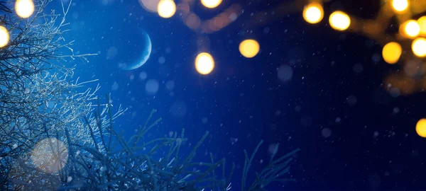 Arte Blu Natale; Feste sfondo con decorati luce di Natale — Foto Stock