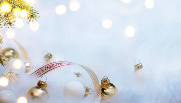 Christmas holidays composition on white fur background with copy — Stock Photo, Image