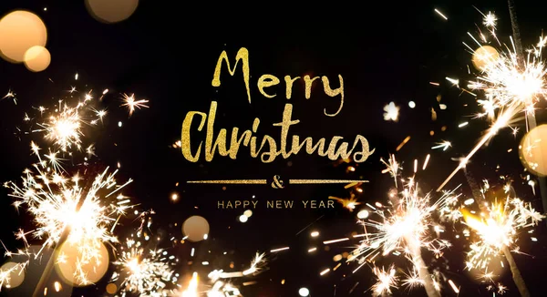 메리 크리스마스; 검은 배경에 초록 휴일 빛 — 스톡 사진