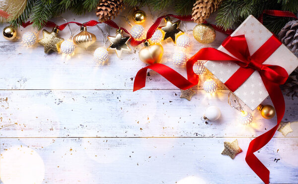 Christmas holidays composition on wooden background; Christmas t