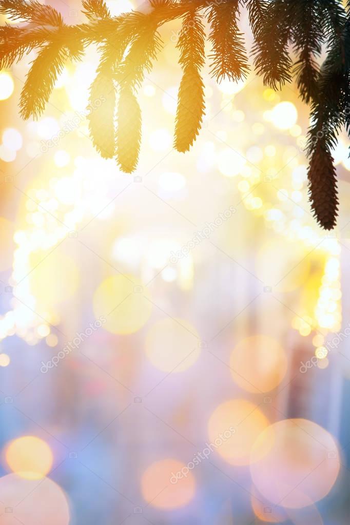 art Christmas Holiday Market Background; Christmas tree light de