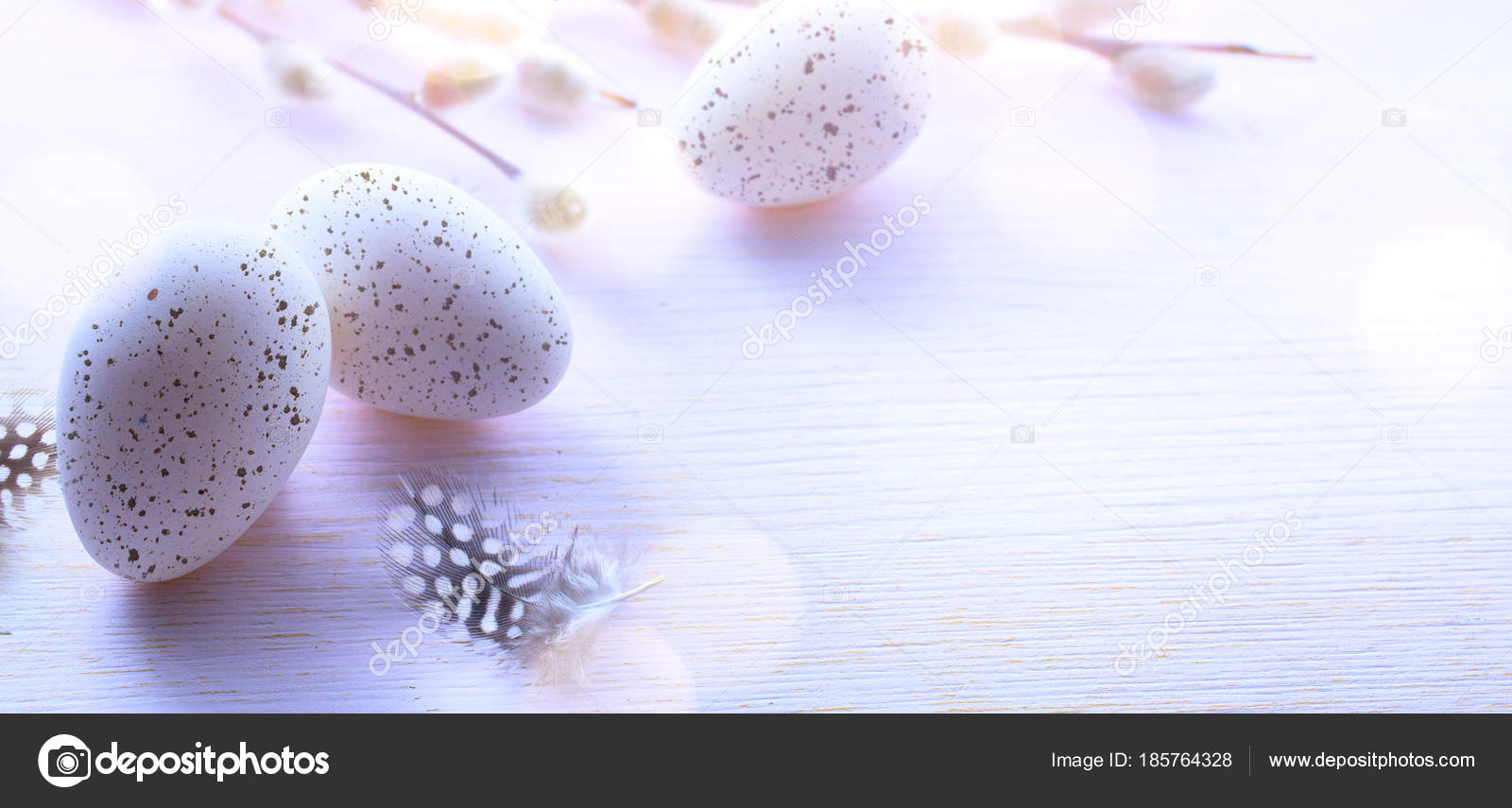 Fond de Pâques avec des œufs de Pâques et des fleurs de printemps sur ...