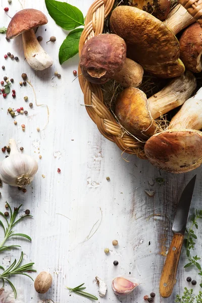 Champiñones frescos del bosque; Fondo de recetas de cocina italiana — Foto de Stock