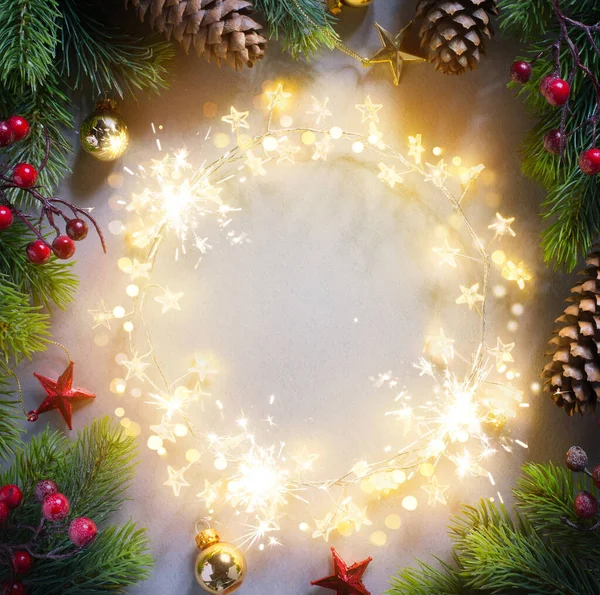 Guirnalda ligera del día de fiesta de Navidad abstracta y deco del árbol de Navidad —  Fotos de Stock
