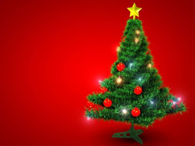 Kırmızı arka planda Noel ağacı