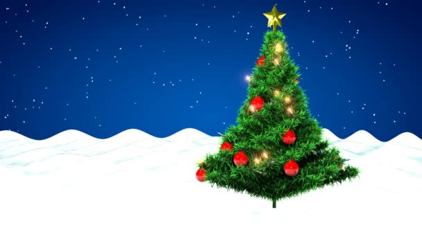 Noel ağacı ve yağan kar — Stok video