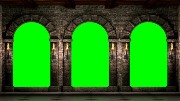 Arcos Medievales Con Animación Bucle Pantalla Verde — Vídeos de Stock