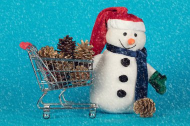 Oyuncak kardan adam ve koniler tam bir araba 