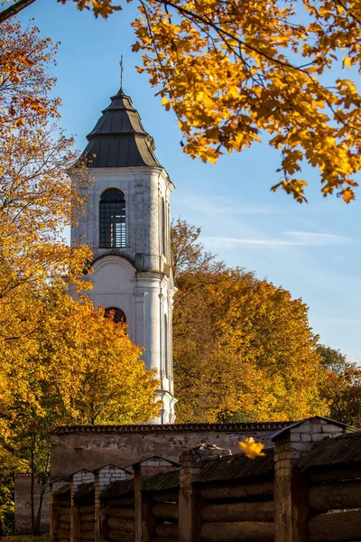 Осень Парке Вокруг Монастыря Пазайслис Церкви Посетителей Каунас Литва — стоковое фото