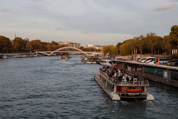 Paryż Francja Października 2017 Kładka Passerelle Debilly Pont Iena Statkami — Zdjęcie stockowe