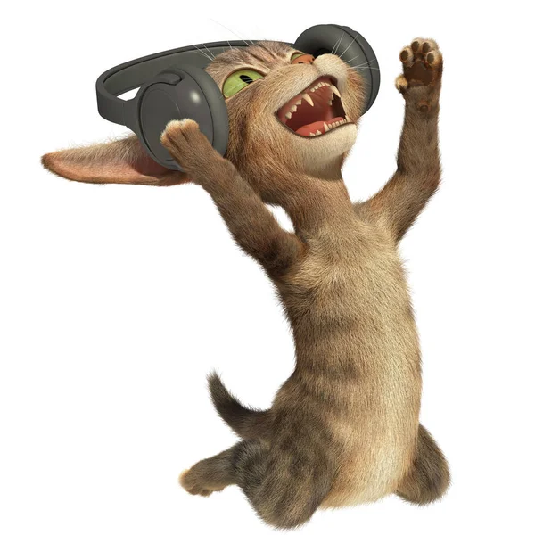 Yavru kedi müzik dinliyor