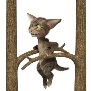 3D küçük kabarık tabby yavru kedi