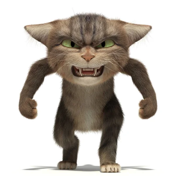 3D агрессивный пушистый кот на — стоковое фото