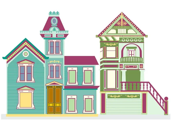 Dos casas victorianas — Vector de stock