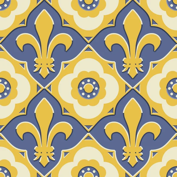 Retro Revival Französisch Verziert Fleur Lis Einem Geometrischen Muster — Stockvektor