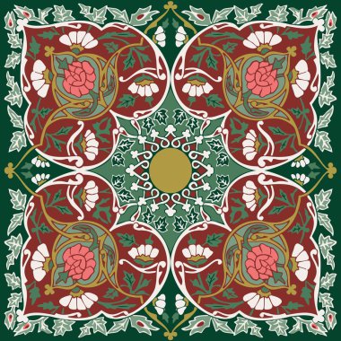 Özbekistan ve Afganistan, İran ve İslam etkileri ile tipik soyut süslü tasarımlarında Tacik Rus tarzı bandana tasarım sürekli değişen simetri.