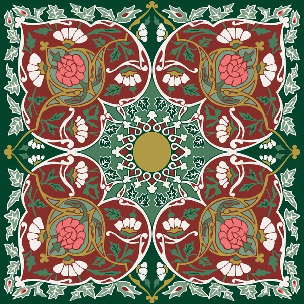 Tadschiken Russischer Stil Bandanna Design Kaleidoskopische Symmetrie Abstrakten Florid Designs — Stockvektor