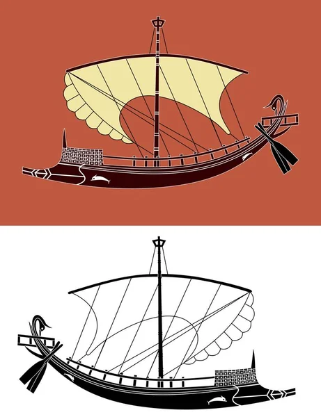 Bireme Piccolo Veliero Dell Antica Grecia Come Raffigurato Sulla Ceramica — Vettoriale Stock