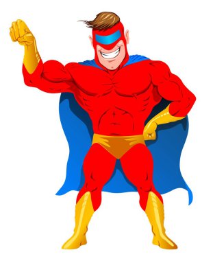 Süper kahraman Kırmızı tayt içinde. Göğsünde logo koymak ve onu senin.