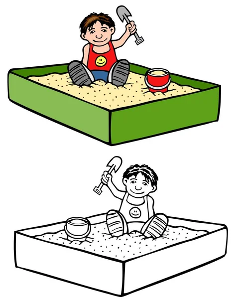 Kind Sandkasten Outdoor Spaß Mit Einfachen Spielsachen Kommt Mit Bonus — Stockvektor