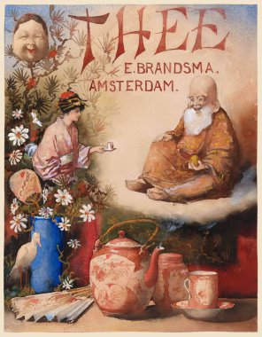 E. Brandsma marka çay için bir poster tasarlamak. Theo Molkenboer, 1881 - 1920 suluboya ve kalem