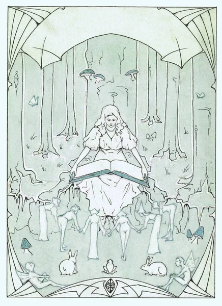 一本童话书的封面设计 水墨概念草图 Louwerse著 1910年 — 图库照片