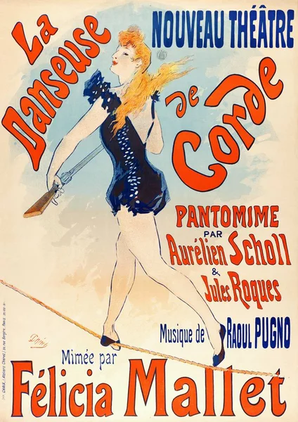 Rope Dancer Poster.  Poster design for a pantomime theater in Paris. Lithograph by Jules Chret, 1891