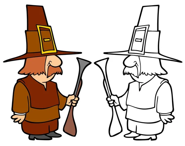 Cartoon Pilgrim Thanksgiving — 스톡 벡터