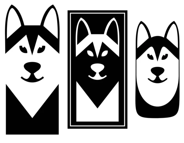 Dog Face Icon Variations Black White — 스톡 벡터