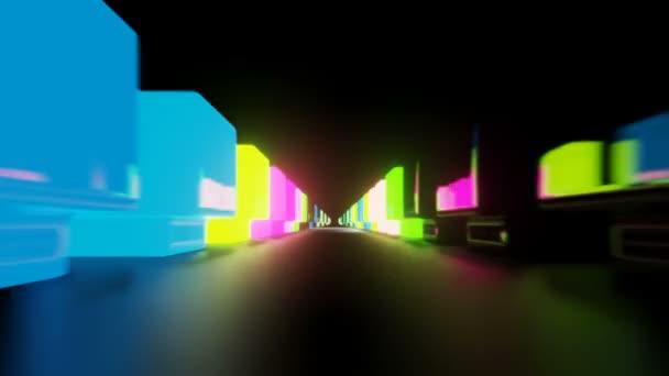 无限大的排隧道中的主导结构 明亮的色彩形成了线条 闪烁和变化的色彩 循环画面 — 图库视频影像