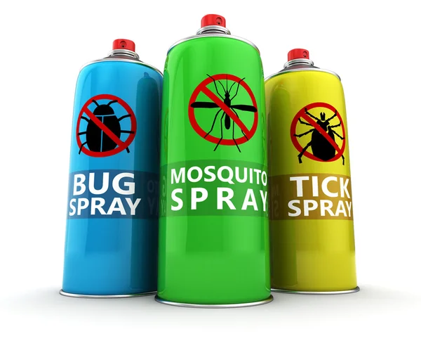 Drie verschillende insecticide flessen — Stockfoto